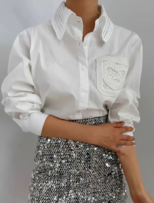 Стильна біла блуза рубашка з сердечком