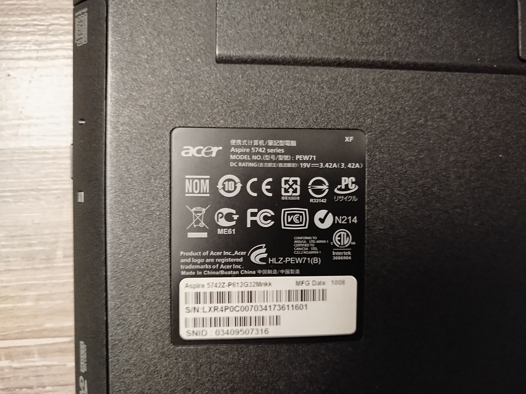 Laptop Acer Aspire 5742