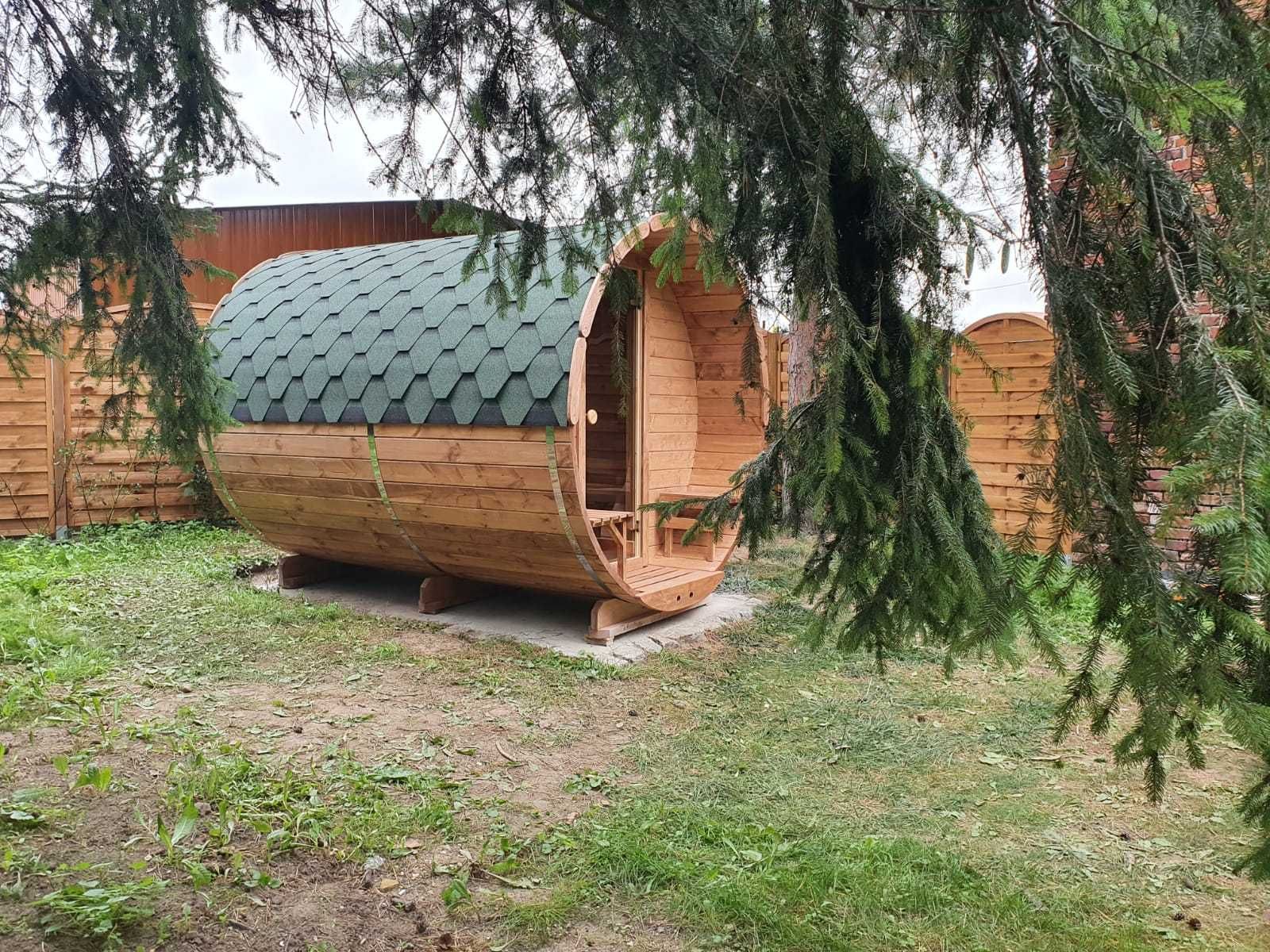 Sauna Ogrodowa Beczka 300cm Wyposażona Piec Harvia Skandynawska Sauna