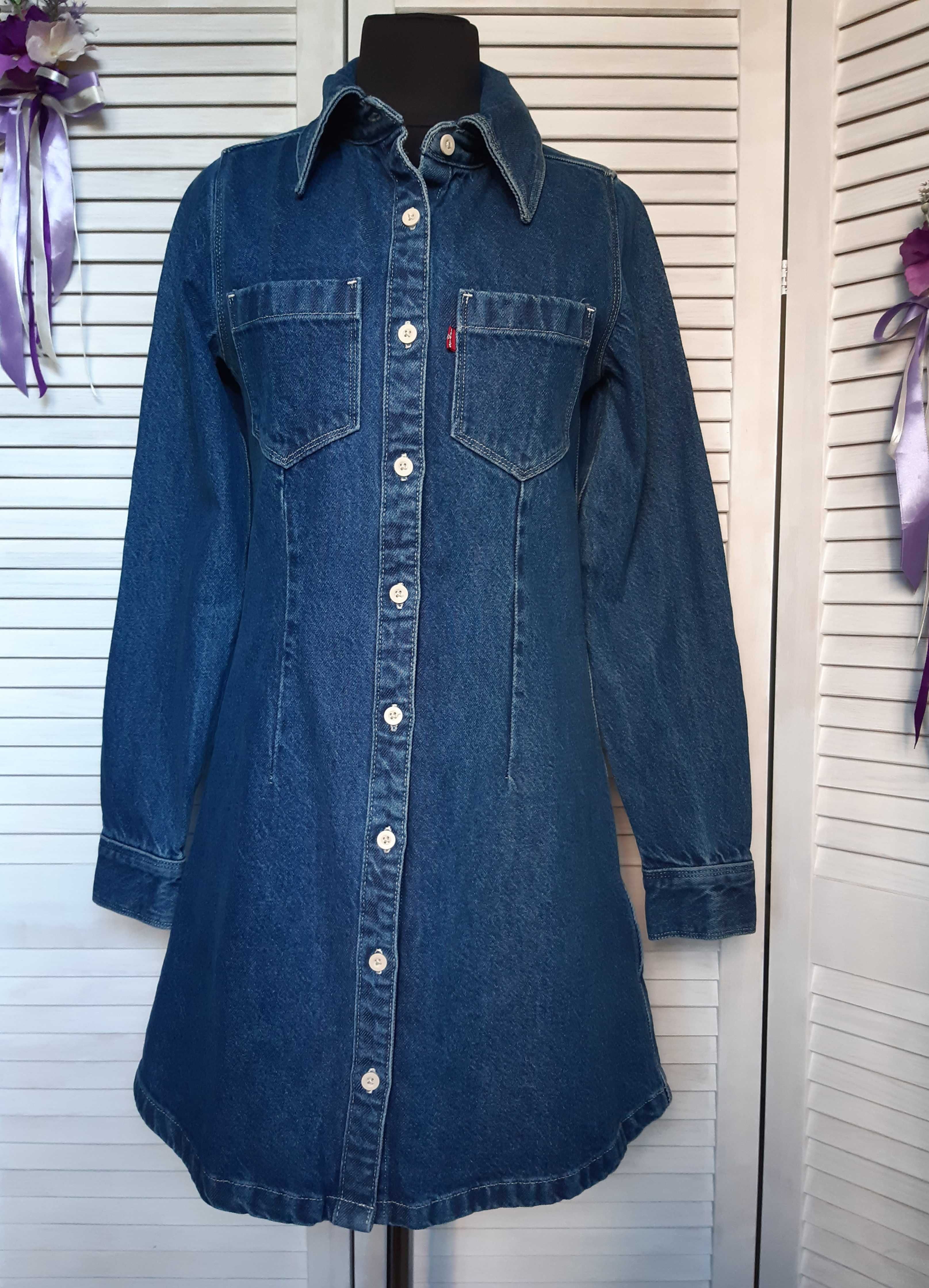 Стильное, джинсовое мини платье рубашка levis