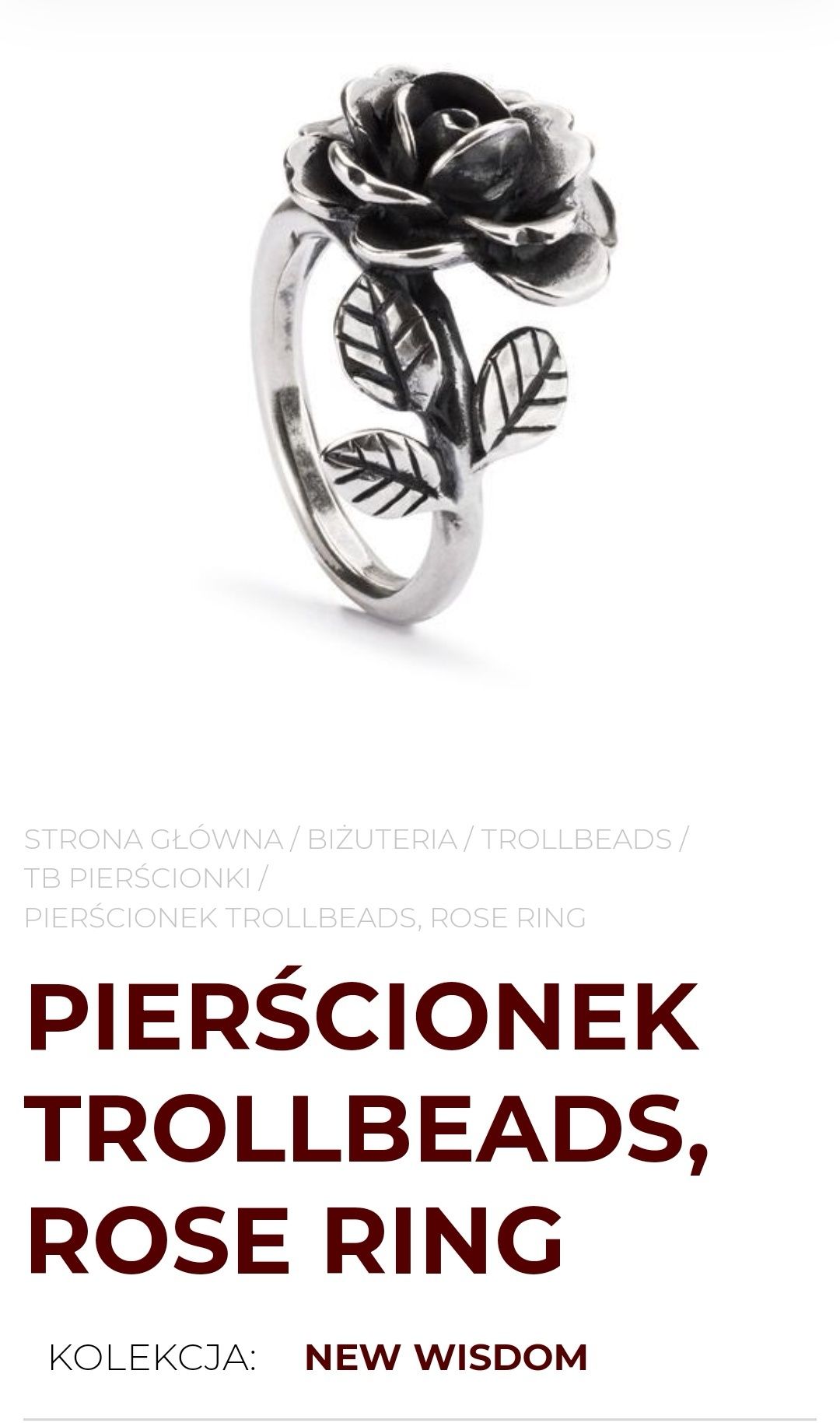 Niższa cena! Trollbeads pierścionek z różą rozmiar 58