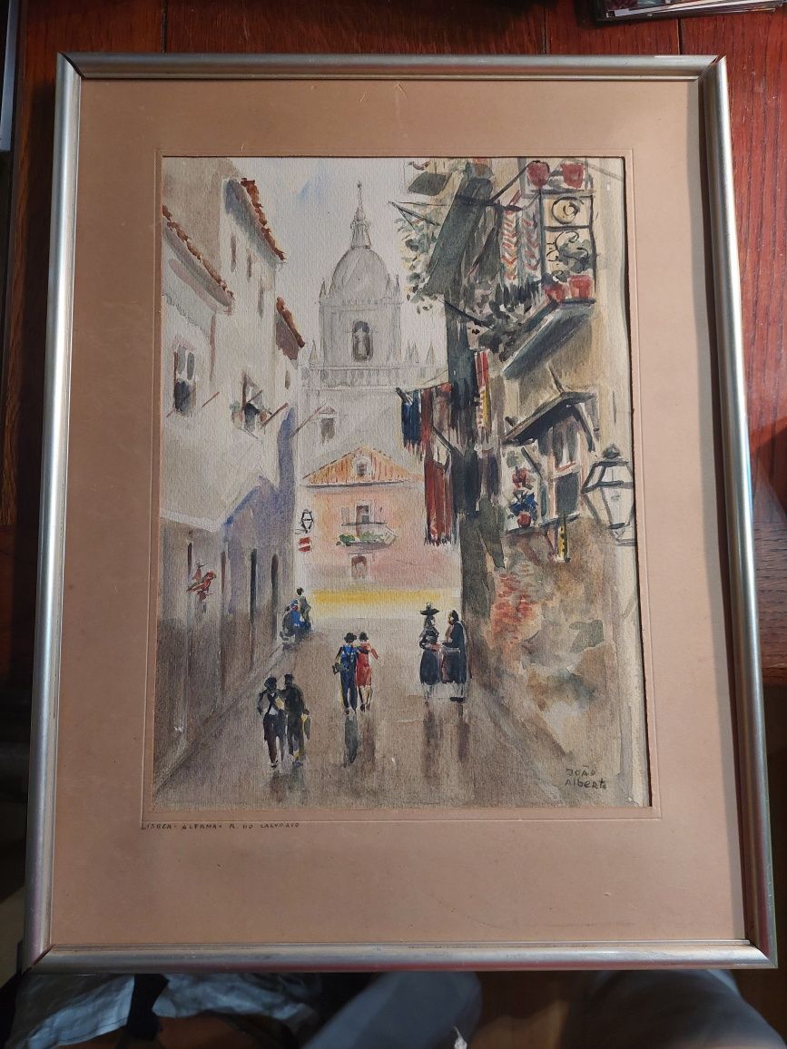 Aguarela João Alberto LISBOA Alfama pintura