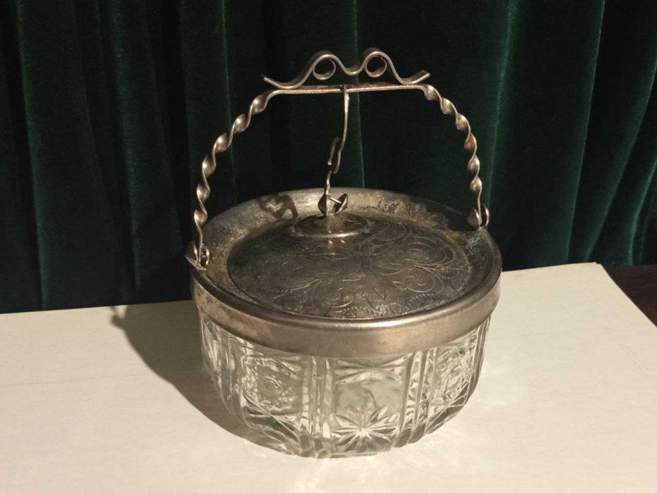 Хрустальная сахарница. Мельхиор. Винтаж