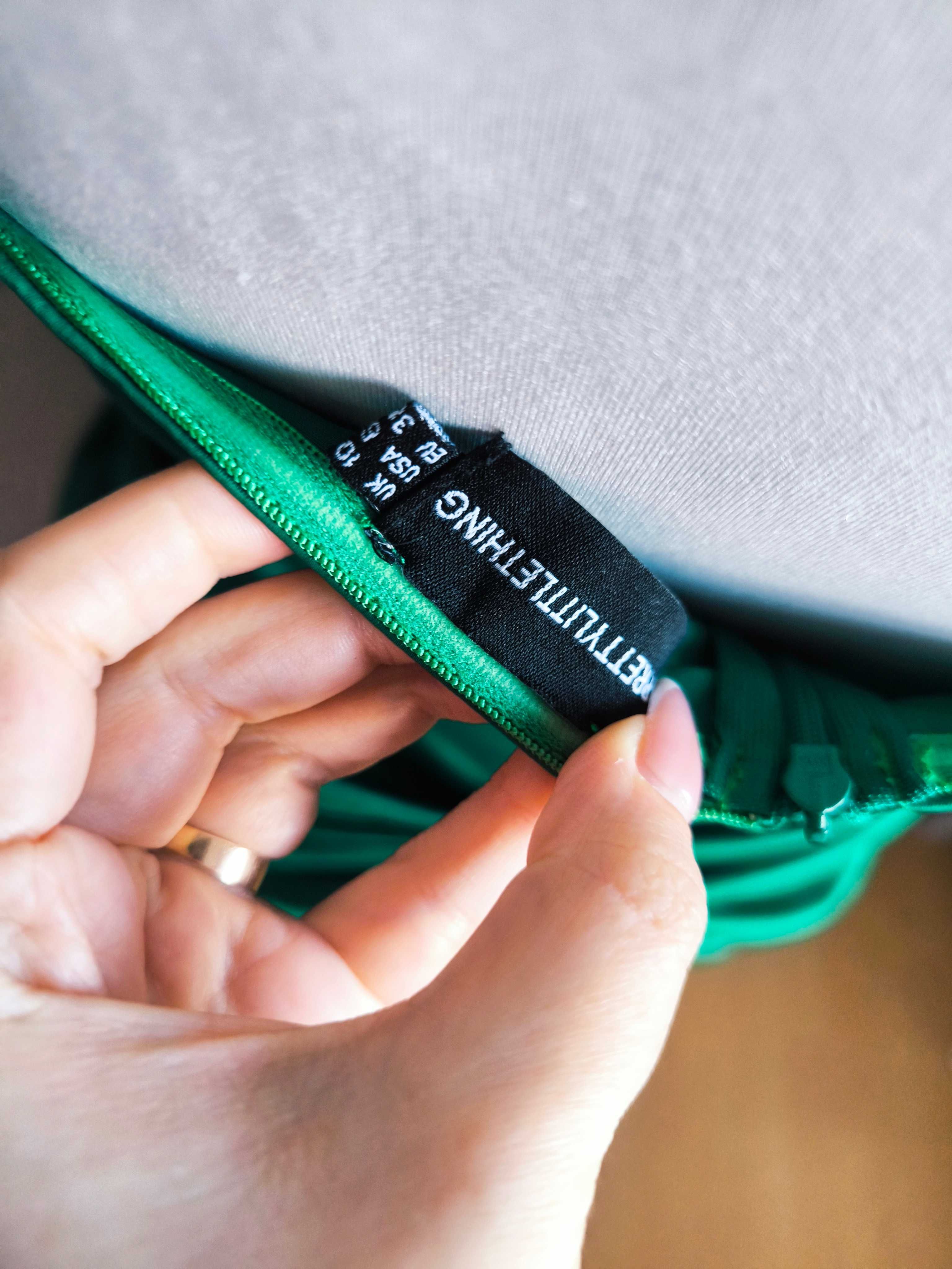 Elegancka sukienka PrettyLittleThing w szmaragdowej zieleni –  M (38)