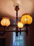 PRL Żyrandol drewniany lampa na 3 żarówki PRL vintage