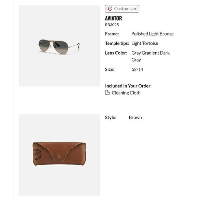 Ray Ban 3025 Aviator Customized Sunglasses Óculos de Sol– GENUÍNOS