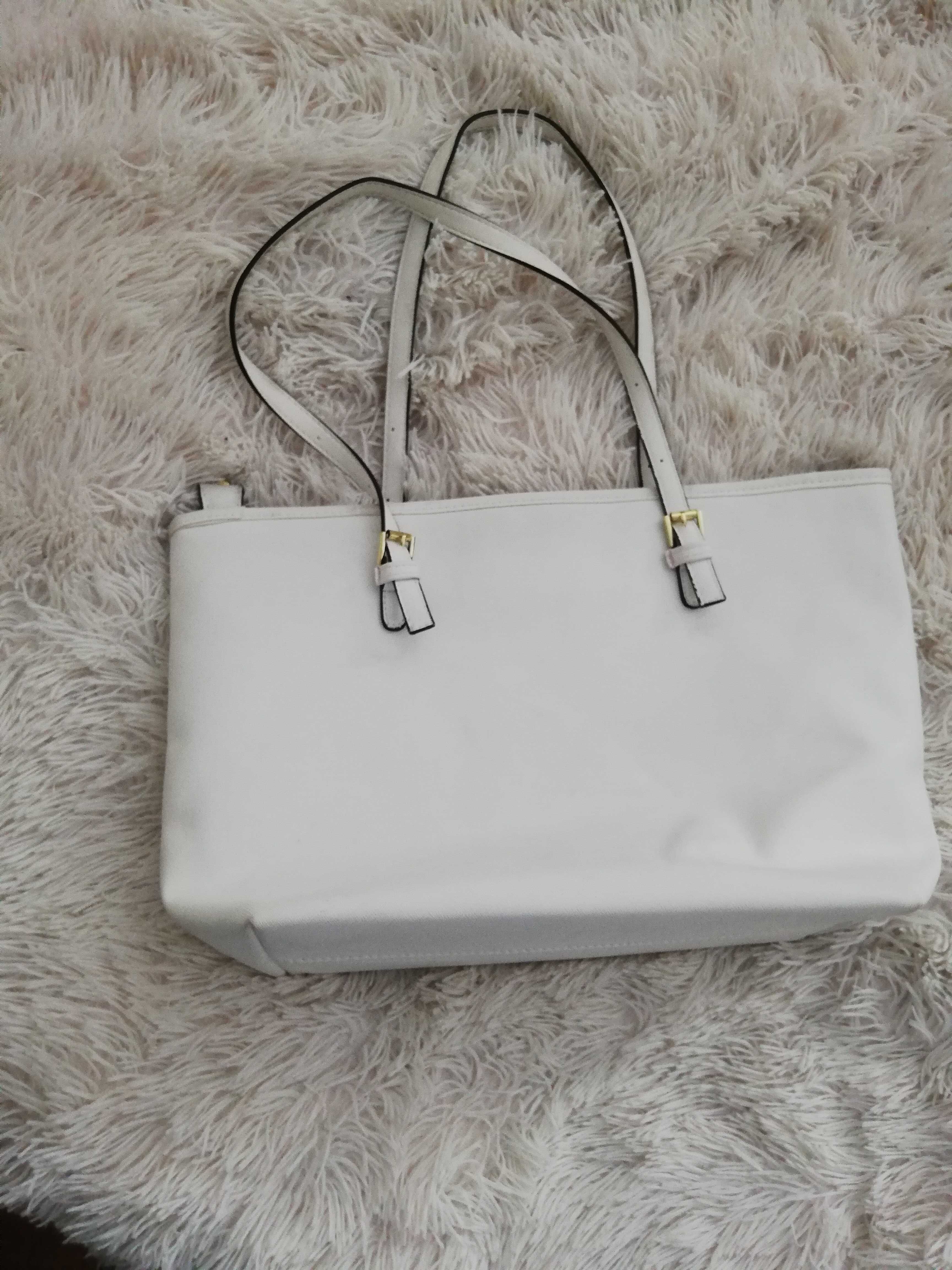 torebka michael kors biała skóra shopper bag A4