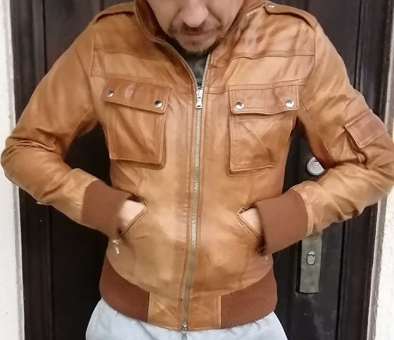 Бомбер M куртка Italy шкіряна кожаная пілот кожа спортивна шкіра