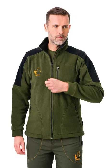 Męski Polar Wędkarski na Ryby "FISHING" / CIEMNO ZIELONY
