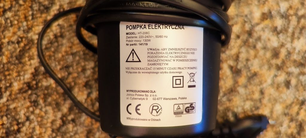 Pompka elektryczna do materaca