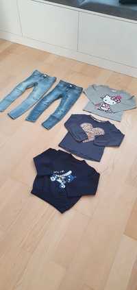 H&M jeansy spodnie rurki 98 2-3 lata bluzki i bluza 110, 116 4-6 lat