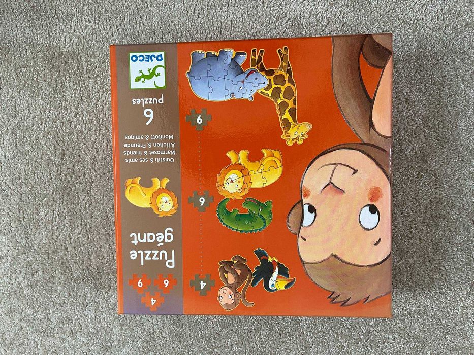 Djeco - puzzle 4, 6 9 elementowe GIGANT Marmoset i przyjaciele 2+