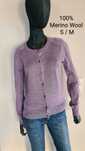 Sweter Kardigan 100% Merino Wełna. Liliowy Fioletowy. Rozmiar S / M