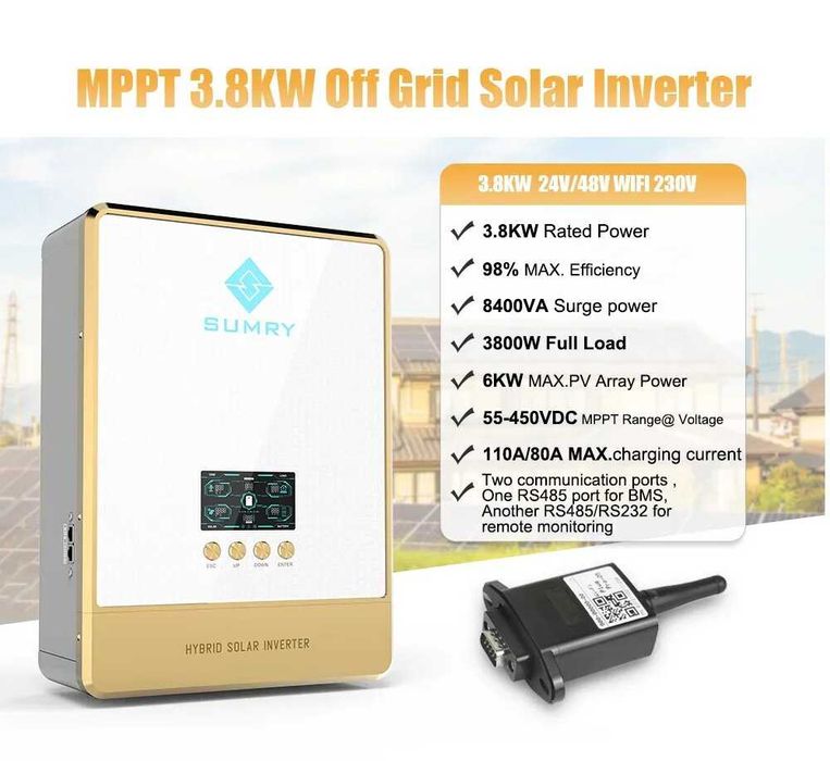 Гибридный солнечный инвертор чистой синусоиды 24v/3,8кВт с Wi-Fi