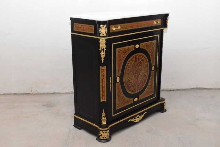 Komoda Boulle Kredens - Blat Marmur - Szafa Drewno + Brąz - UNIKAT