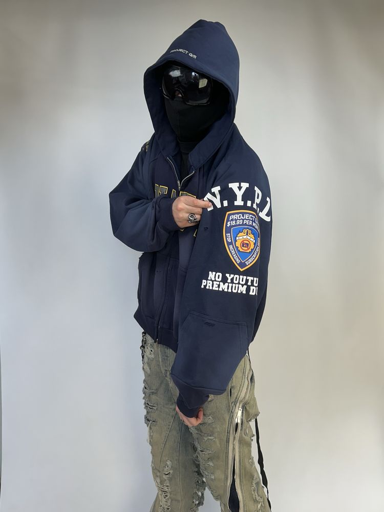 PROJECT G/R NAVY zip зипка зіп зип худи кофта синяя синя distressed