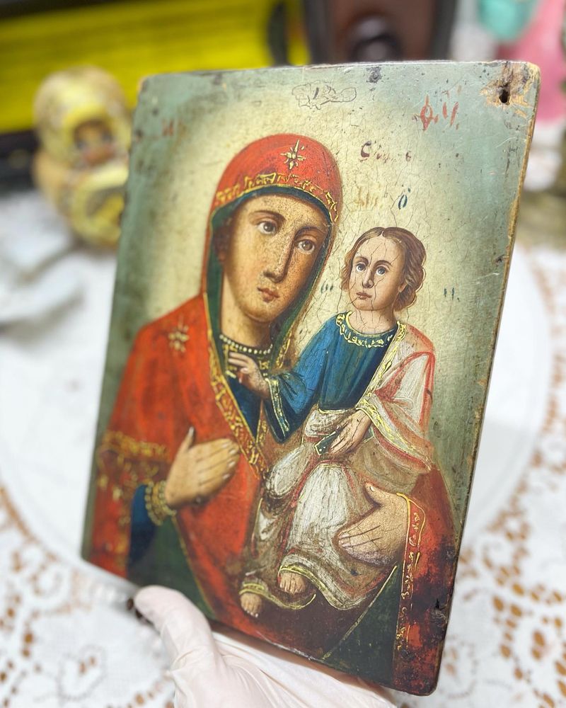 Антикварная Деревянная икона Богородица. Божией Матери.