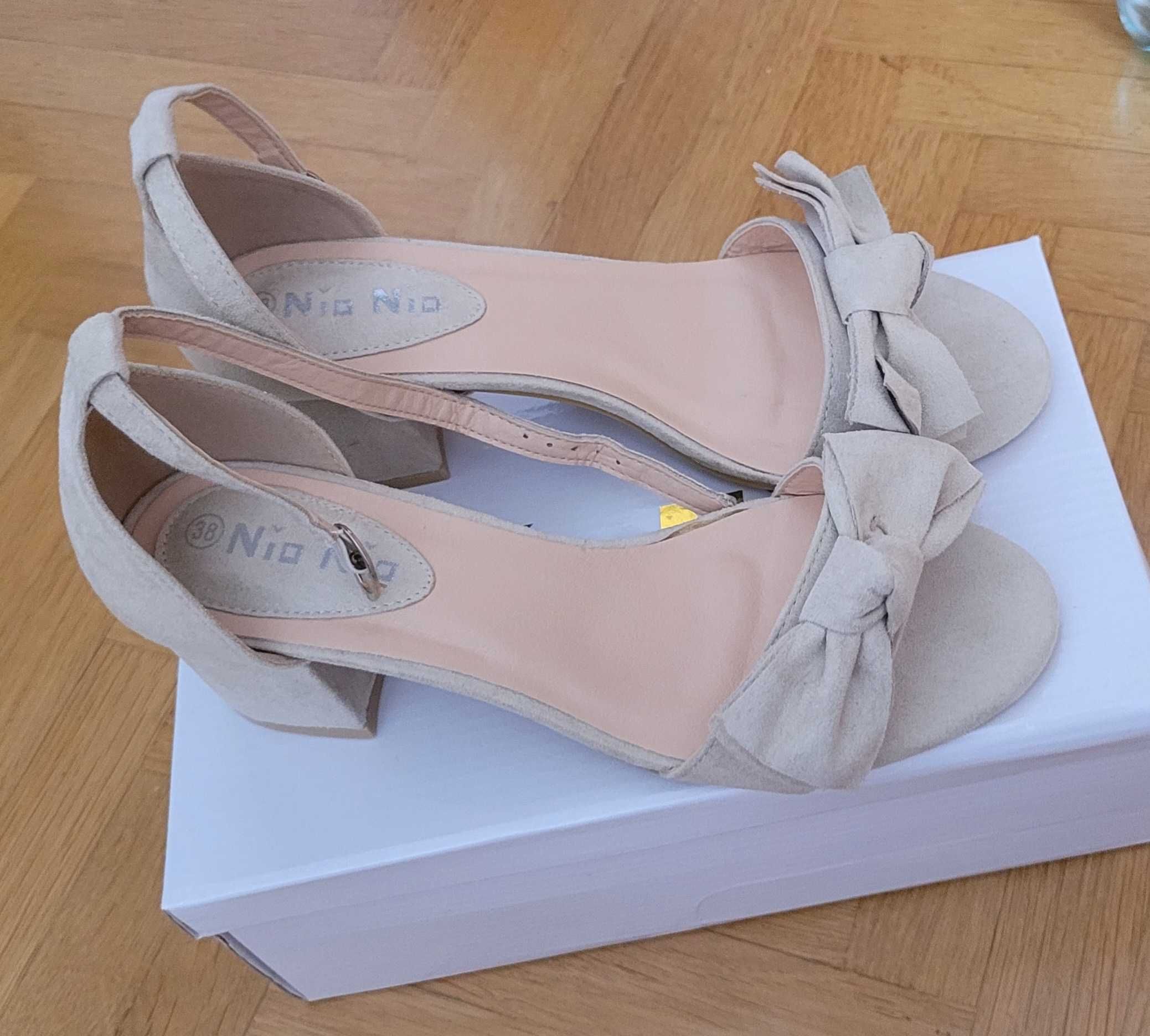 Nowe buty sandały kokardki wesele Nio Nio  ślub kokardy  a la zamsz