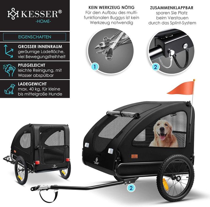 Kesser Przyczepka rowerowa dla psa kota 2W1 do roweru 45KG czarna