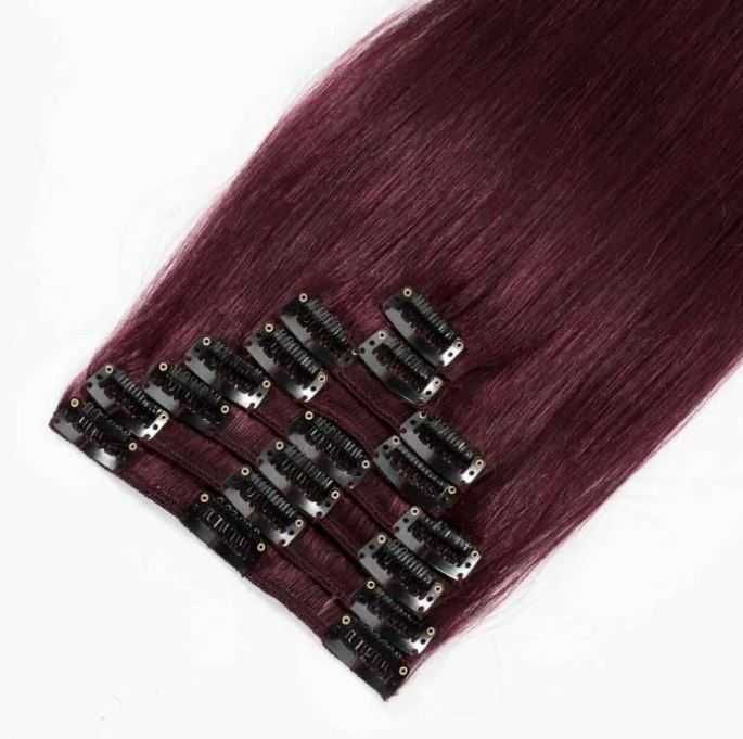 Doczepiane włosy clip in ciemne wino 60 cm proste