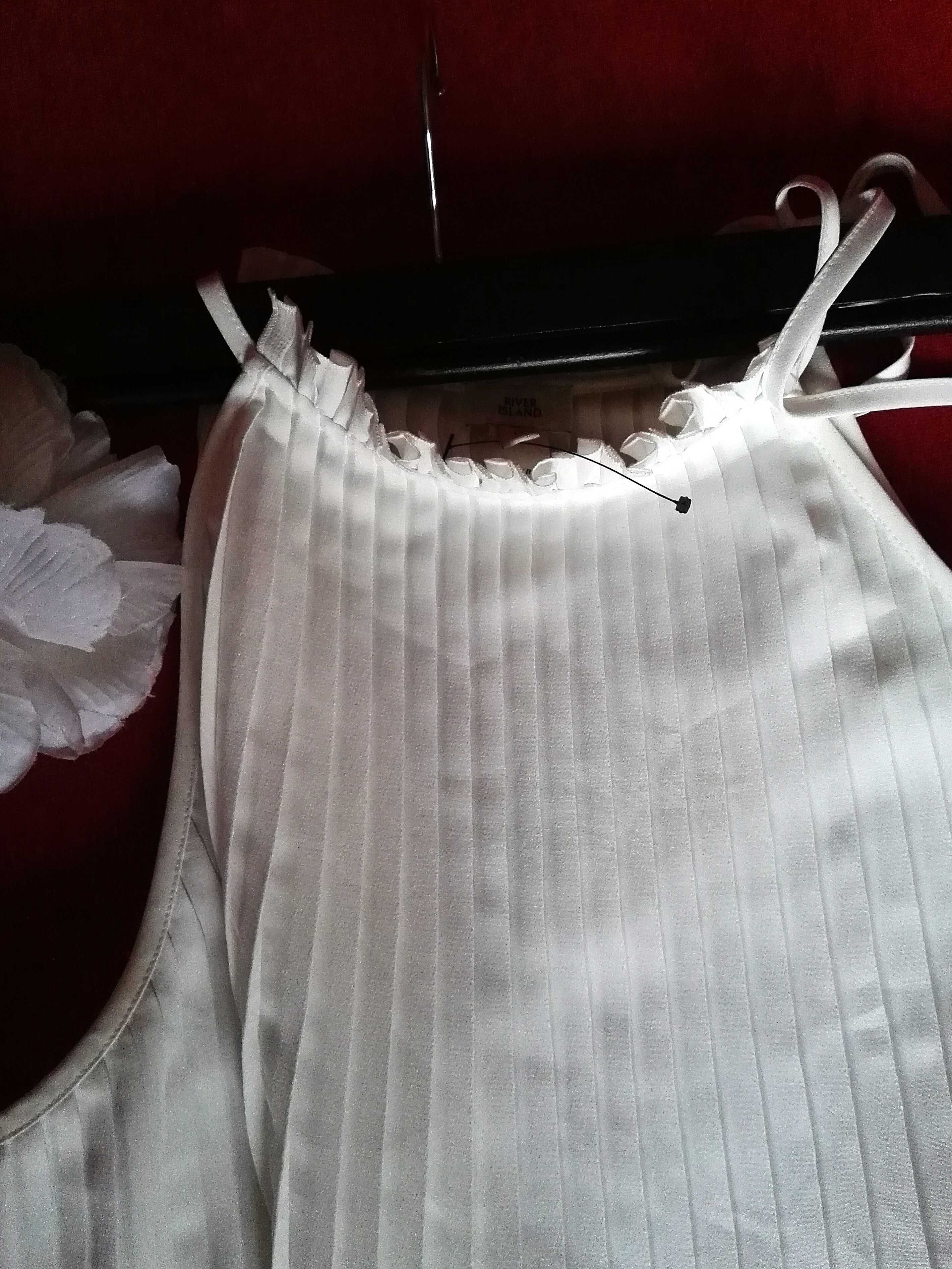 biała trapezowa plisowana wiązana asymetryczna  bluzka harmonijka