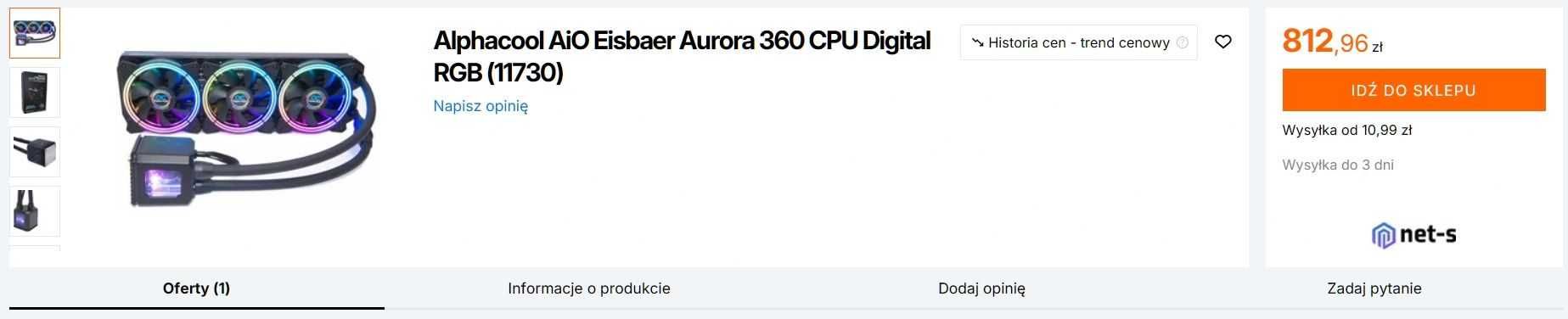 NOWE Alphacool Eisbaer Aurora 360 RGB Chłodzenie Wodne AIO MIEDZIANE