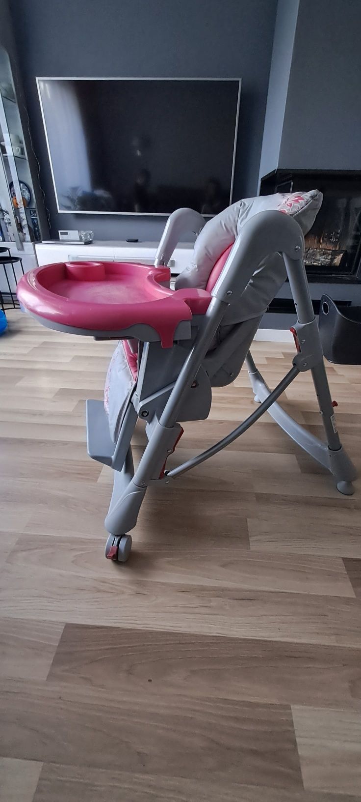 Fotelik krzesełko do karmienia dziewczynka Baby Ono różowy szary regul