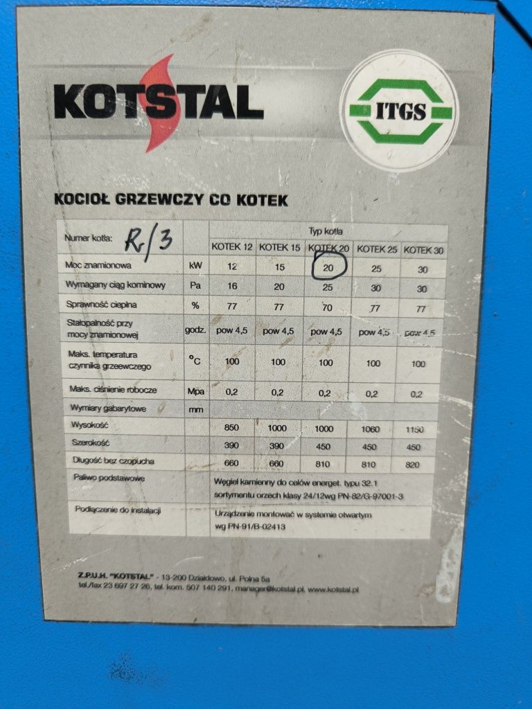 Piec c.o. 20 kW Kotstal