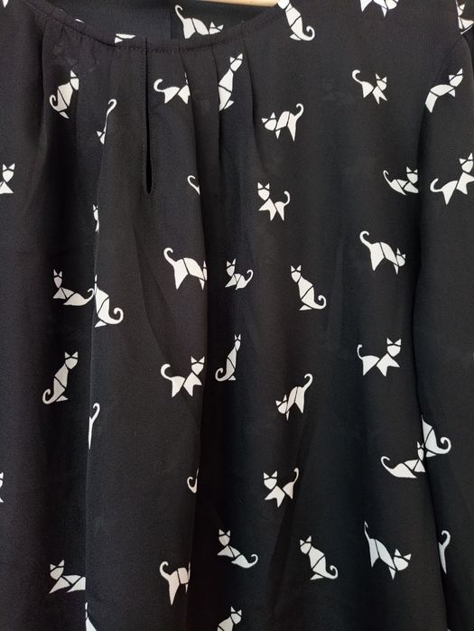 Esprit bluzka koszulowa białe koty 42 XL czarna zwiewna