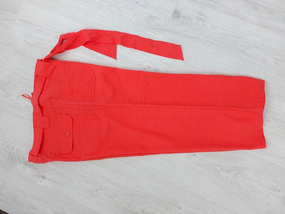 Бриджи коралові льон