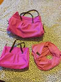 2 różowe torebki + apaszka
