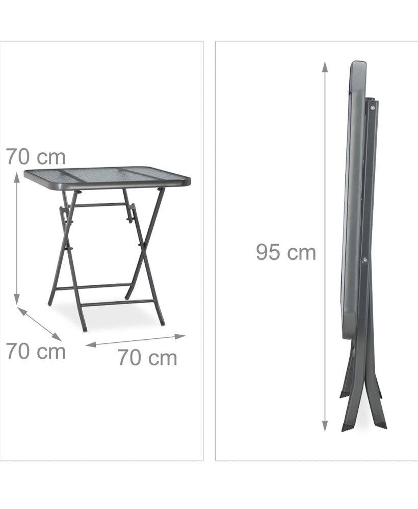Szklany składany kwadratowy stolik ogrodowy szary 70x70x70cm