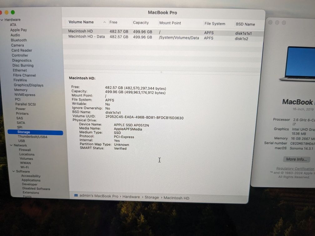 Apple MacBook Pro 16' 2019 A2141 /i7 6-Core/16Gb RAM/ 512Gb SSD