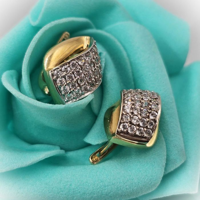 Złote Kolczyki Z Cyrkoniami Próba 585 14K Waga 5,54g Długość 1,5cm