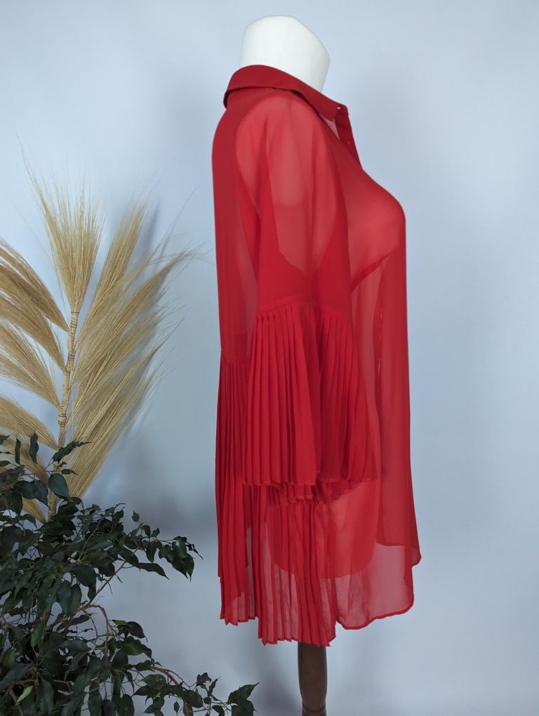 Czerwona lekka długa elegancka bluzka plisowana MSmode XL 42