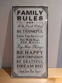 Metalowa tablica dekoracyjna Family rules Jysk Burton 25x50 cm