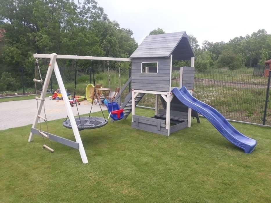 Drewniany Plac zabaw domek dla dzieci  ślizg schodki piask