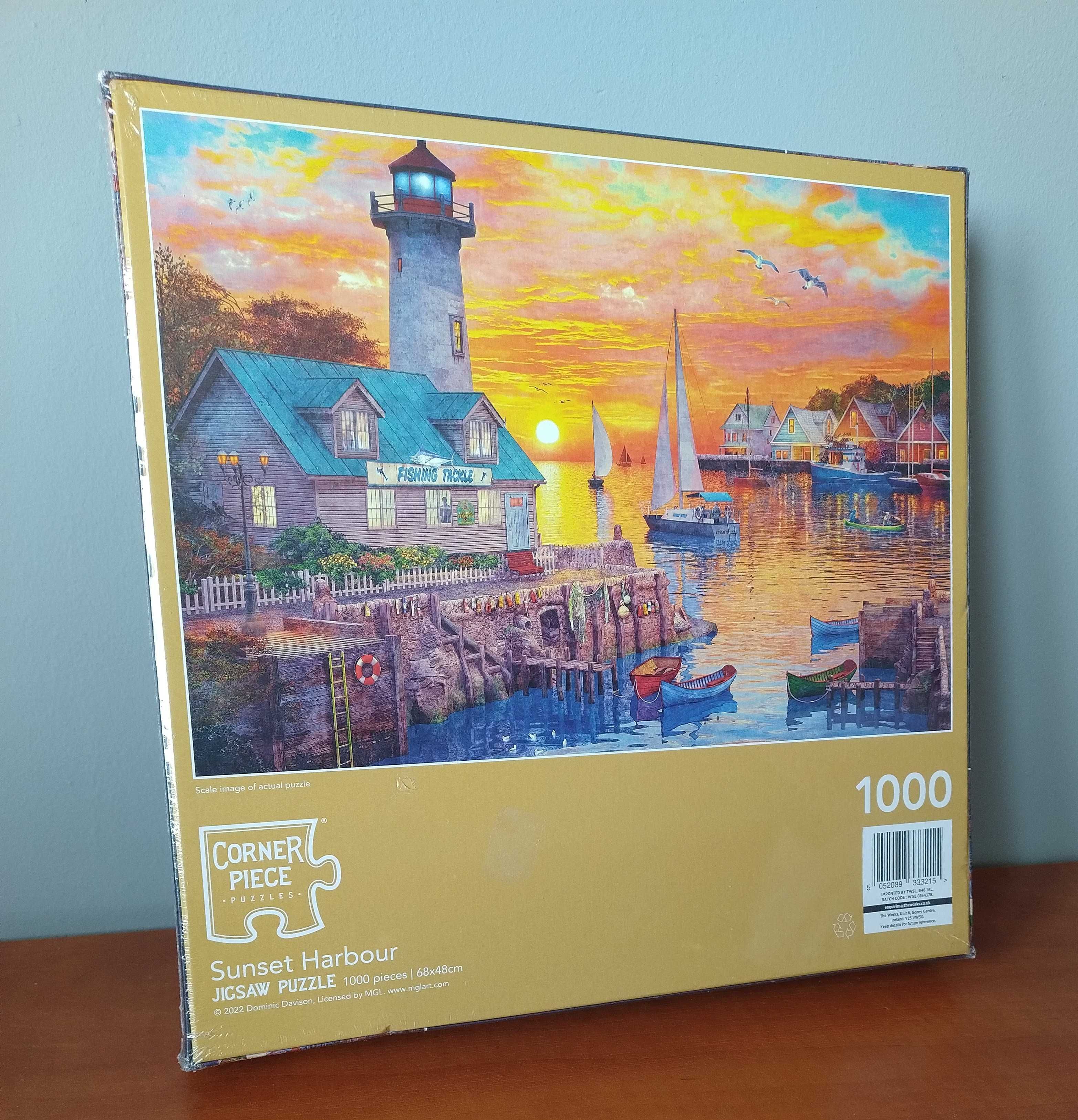 Nowe puzzle 1000 el Sunset Harbour Corner Piece port przystań latarnia