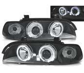 FARÓIS BMW E39 95-00 ANGEL EYES LED FUNDO PRETO