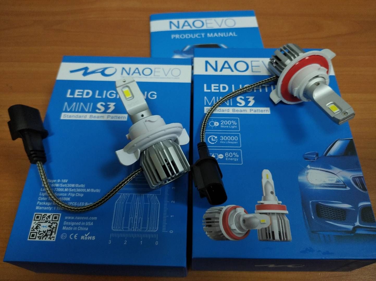 Светодиодные LED авто лампы S3 NAOEVO H4 Hb3 H1 H13 Hb4 Hb1 9001 9005