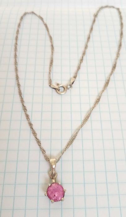 Кулон підвіска з рожевим каменем, на ланцюжку. Срібло 925 проба