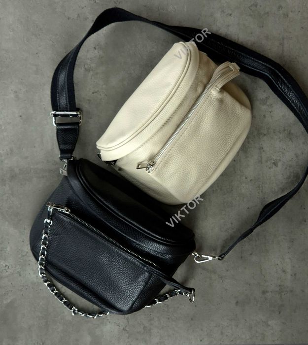 Женская кожаная итальянская сумка бананка с карманом. Шкіряна сумка