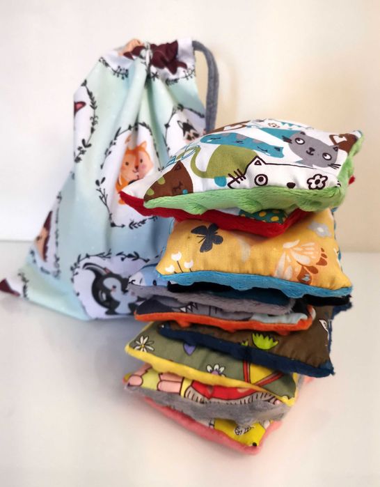 Woreczki sensoryczne 10szt.Ryż i groch.Bawełna/minky+woreczek zbiorczy