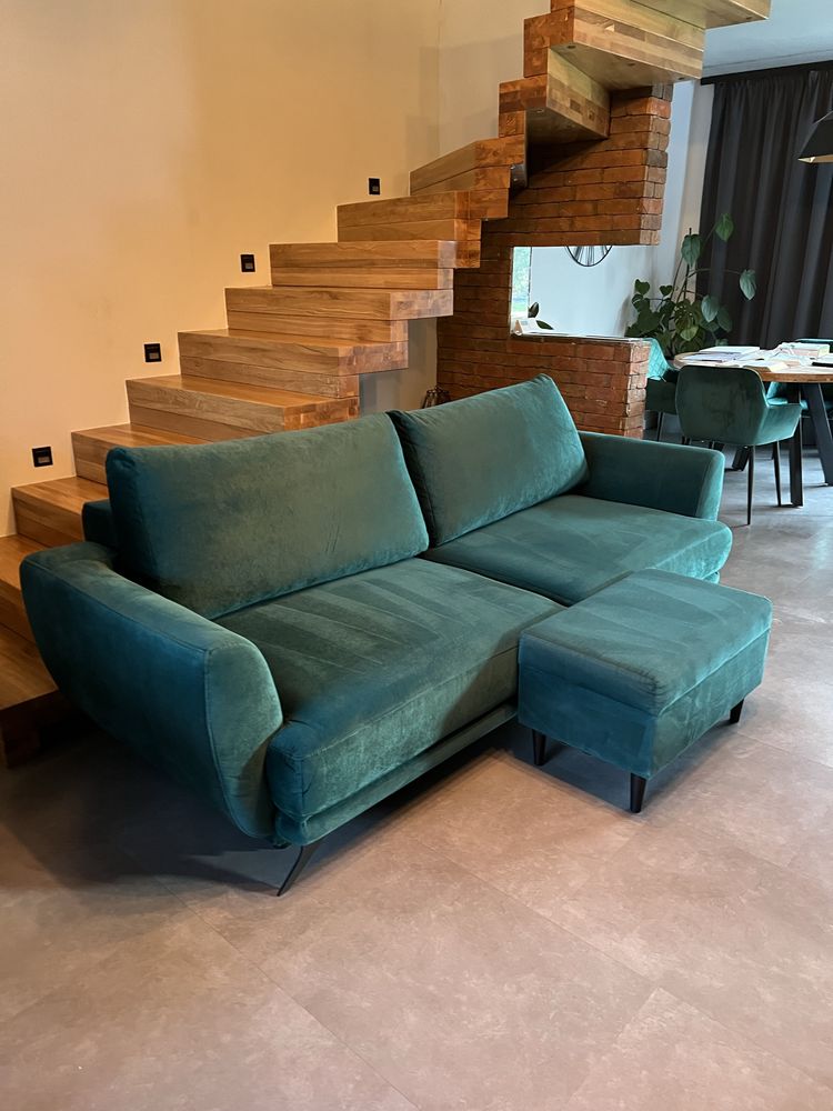 Sofa kanapa rozkładana z pojemnikiem Butelkowa zieleń + podnóżek