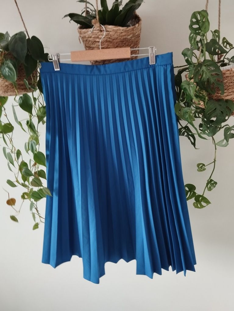 Niebieska spódnica midi, plisowana, wiosenna r.M/L