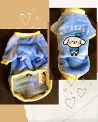 Кофта для собачки с надписью Cute baby и принтом собачка синего цвета
