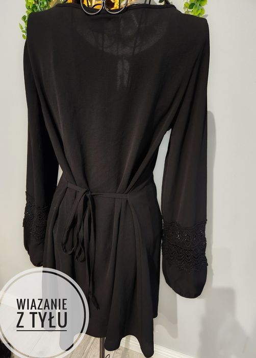 Boho  sukienka luźne rękawy  czarna 36 luźna