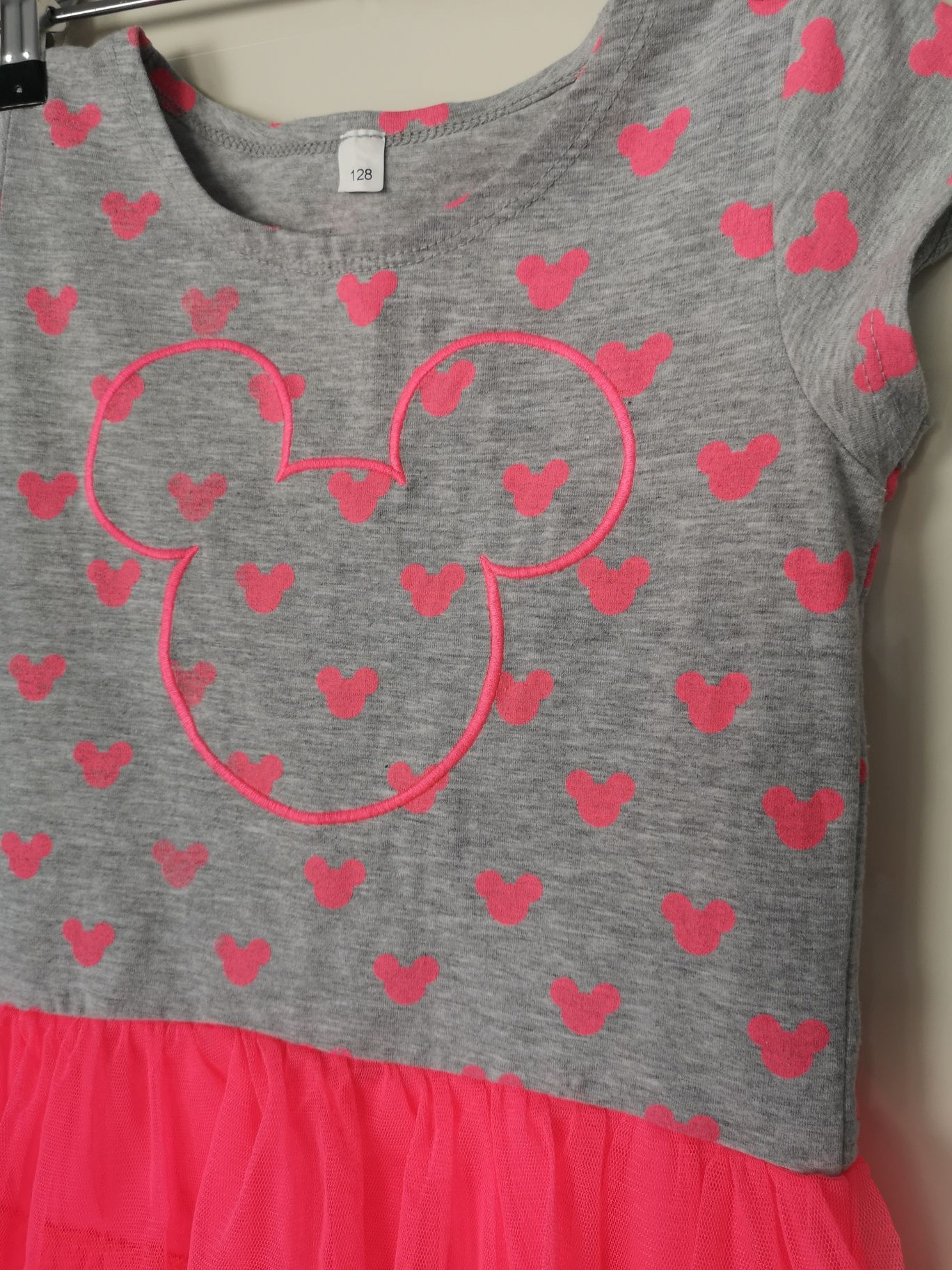 Sukienka neon z Minie Mouse lato r. 128 komunia, wesele