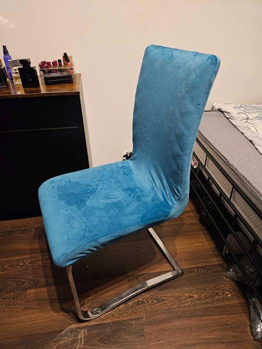 Pokrowce na krzesła miękkie welurowe turkusowe 4 sztuki komplet