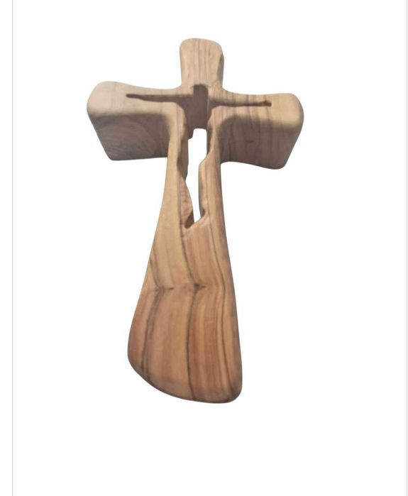 Krzyż z drewna oliwnego rękodzieło handmade 21 cm wysoki wiszący